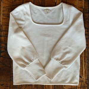 Madewell Cream Knit Square Neck Sweater Puff Sleeves Size Medium